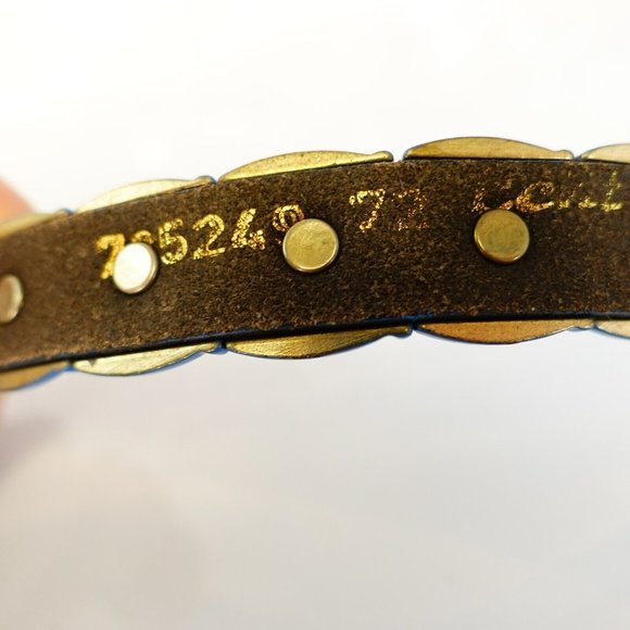 VINTAGE Western Studded Metal Belt 28 SMALL Blue Heavy Medieval Retro ECHT LEDER - Picture 6 of 10